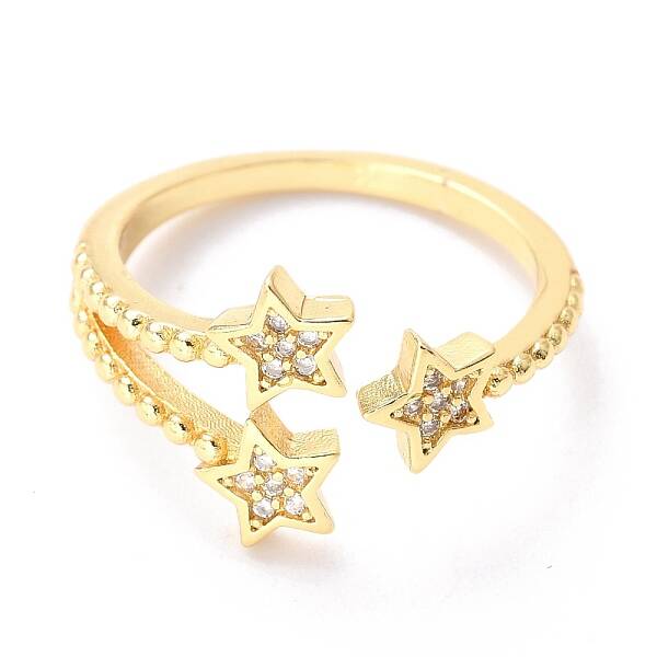 Brass Micro Pave Clear Cubic Zirconia Cuff Rings
