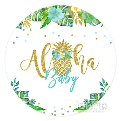 Aperturee Gold Glitter Alha Green Leaves Round Baby Shower Backdrop | Circle Background For Party | Circle Party Backdrop | R...