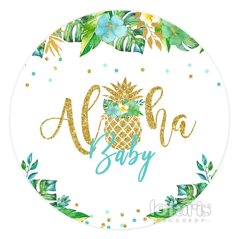 Aperturee Gold Glitter Alha Green Leaves Round Baby Shower Backdrop | Circle Background For Party | Circle Party Backdrop | R...