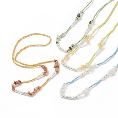 Gemstone Chips & Plastic Pearl & Glass Seed Waist Beads