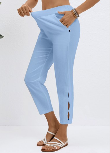 Modlily Light Blue Elastic Waist High Waisted Pants - XL