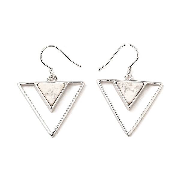 Natural Howlite Triangle Dangle Earrings