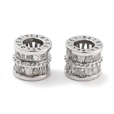 Brass Micro Pave Clear Cubic Zirconia Beads