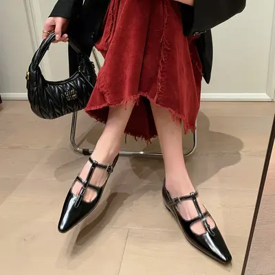 CHIKO Jazlyn Pointy Toe Block Heels T-Strap Shoes