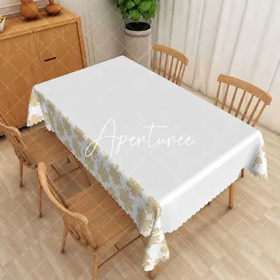Aperturee Gold Leaf Print On The Side Rectangular Tablecloth, 52 x 70 inch, 30.82 USD, rectangle tablecloths, ZWH01870-A