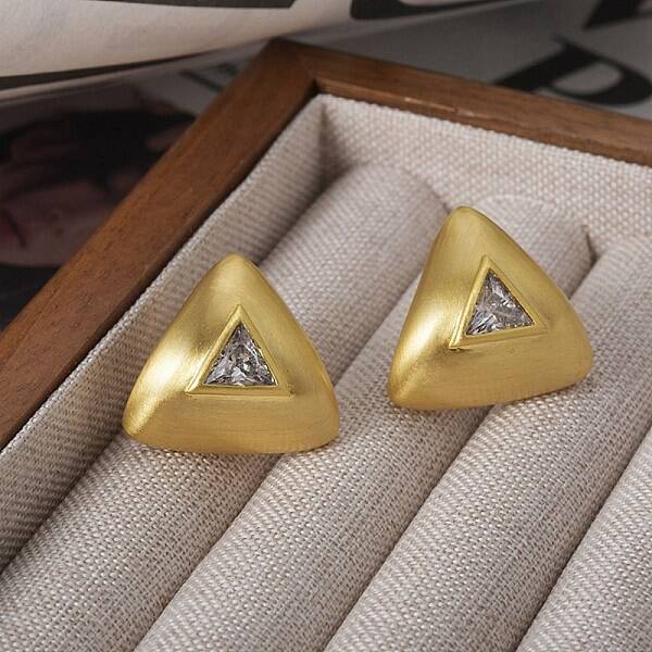 Triangle Brass Drawbench Stud Earring