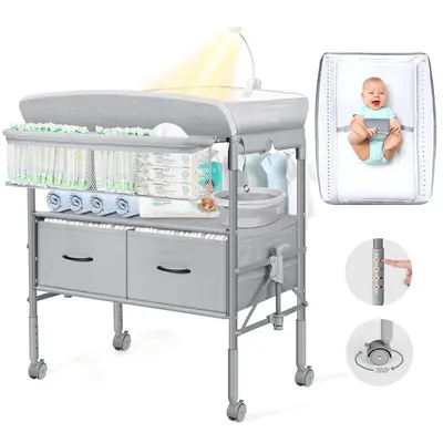 Orzbow Baby Changing Table with Nightlight, Foldable Diaper Table, Waterproof Diaper Changing Station with Safety Belt, 4-Lev...