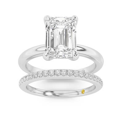 Fez Lab Grown Emerald Cut Diamond Engagement Ring with the BonBon Wedding Band | 18K White Gold 2 1/3 ct. tw.