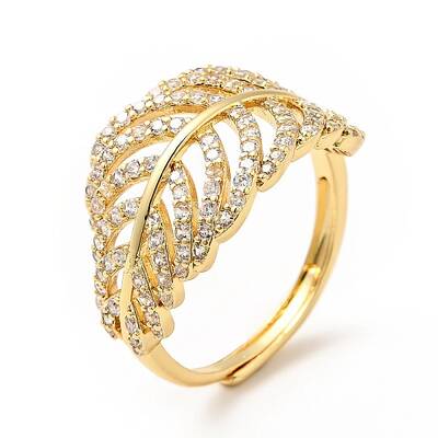 Clear Cubic Zirconia Leaf Adjustable Ring