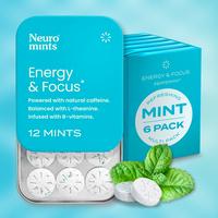 Neuro Energy Caffeine Mints - Sugar-Free Nootropic Mints for Energy & Focus with L-theanine, Caffeine, Vitamin B12 & Vitamin ...