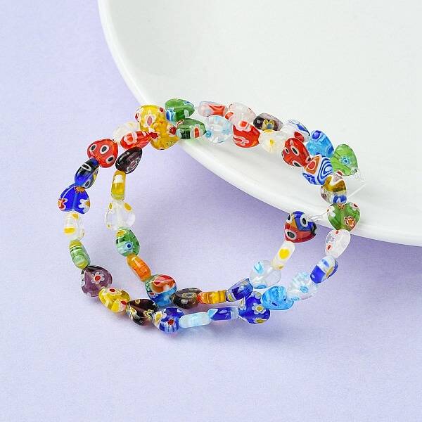 Heart Handmade Millefiori Glass Beads Strands