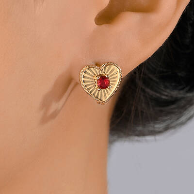 Vintage European Court Heart-shaped Zircon Stud Earrings Party Banquet Accessories.