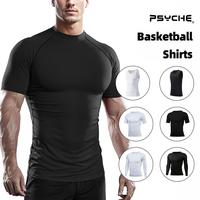 PSYCHE Compression Shirt Solid Color Round Neck Fitting Sports Tee Summer Clothes Quick Drying Breathable Skin Sportswear for...