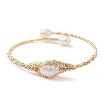 Natural Pearl Beaded Cuff Bangles