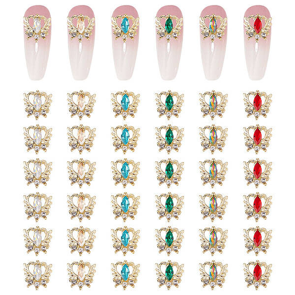 36Pcs 6 Colors Alloy Rhinestone Cabochons