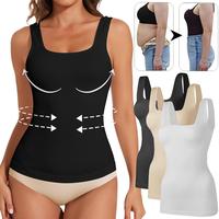 Women's Tummy Control Shapewear Tank Tops, Square Neck Seamless Ribbed Compression Tops, Solid Backless Camisole Body Shaper,...