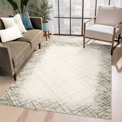 Garvee 8x10 Area Rug Machine Washable Rug Modern Bordered Area Rug, Stain Resistant Non-Slip Accent Rug Minimalist Border Flo...