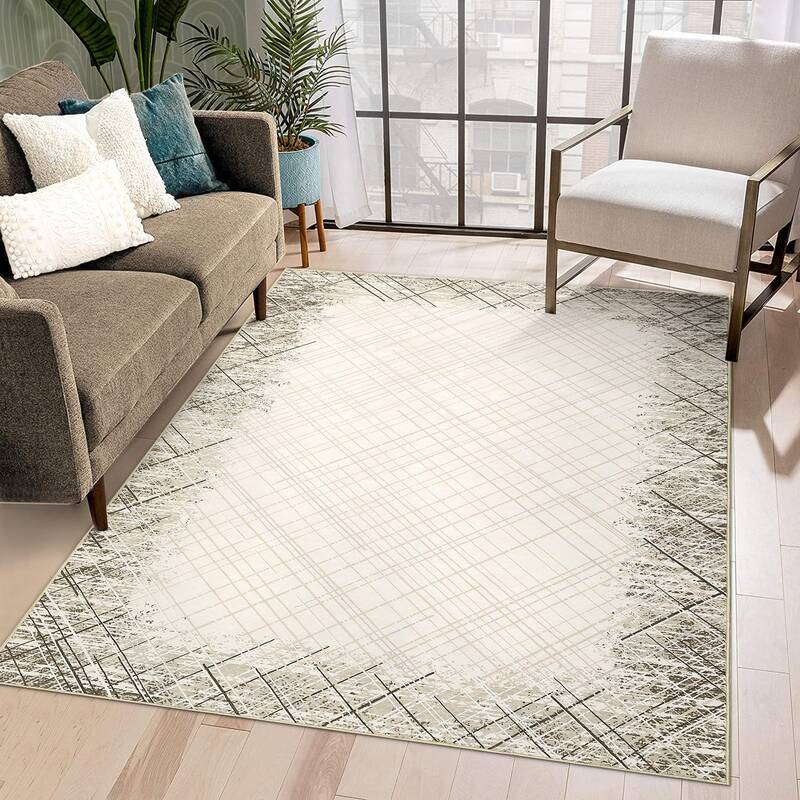 Garvee 8x10 Area Rug Machine Washable Rug Modern Bordered Area Rug, Stain Resistant Non-Slip Accent Rug Minimalist Border Flo...
