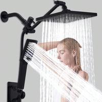 Matte Black Handheld Shower Head Set, 1 Set Including 10-Inch Extension Arm, Adjustable Hand Shower, Wall-mounted on-off Valv...