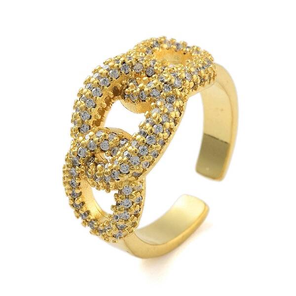 Oval Curb Chain Clear Cubic Zirconia Open Cuff Ring