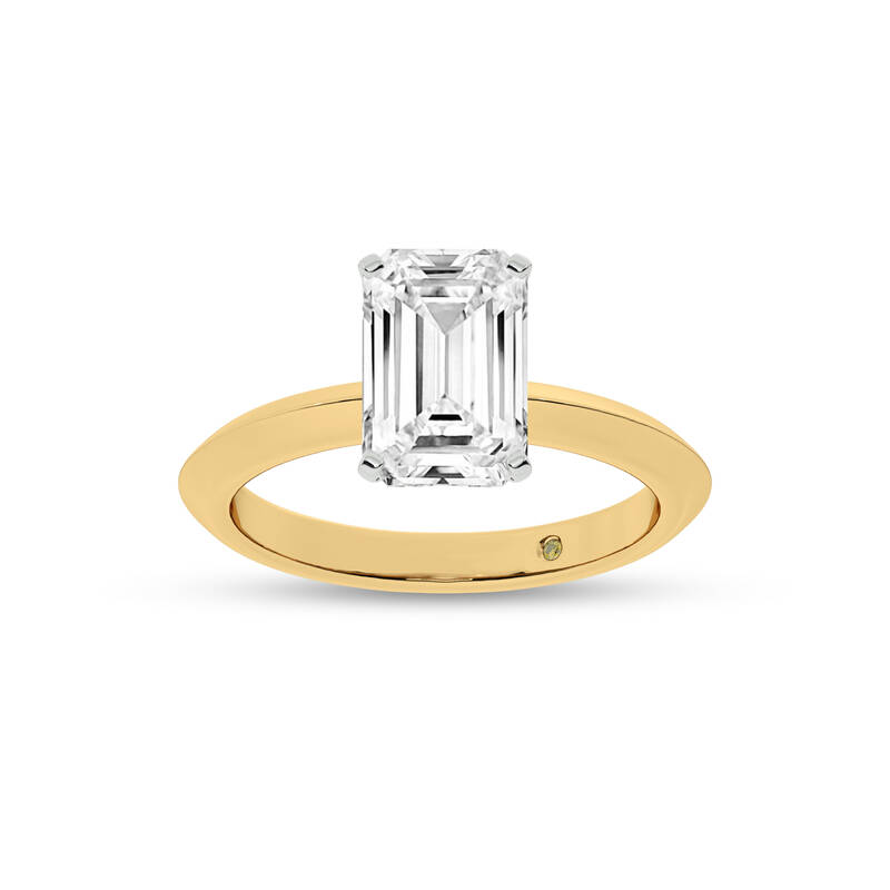 Prism Knife Edged Four Prong Emerald Cut Lab Grown Solitaire Diamond Ring | 18K Yellow Gold 1 1/2 CT. TW.