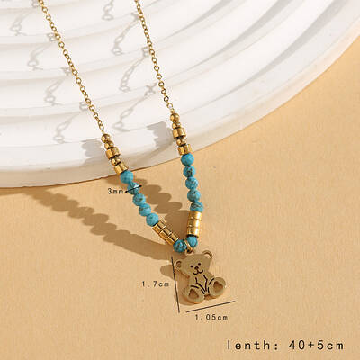 Vintage Christmas Stainless Steel & Synthetic Turquoise Pendant Necklaces for Women