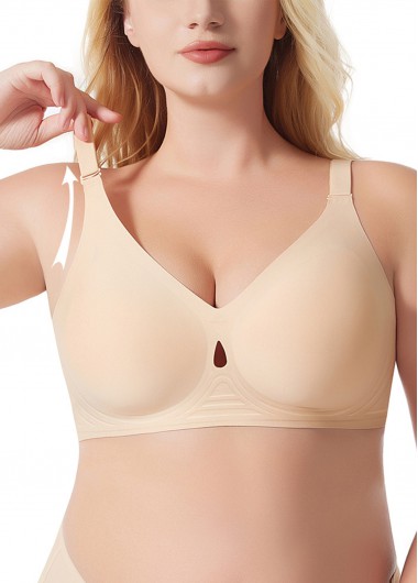 Modlily Sexy Babydoll Lingerie Chemises Skin Color Push Up V Neck Bra - L