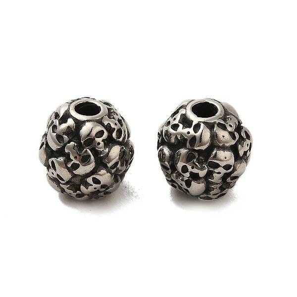 Retro Rondelle Skull 316 Stainless Steel European Large Hole Beads