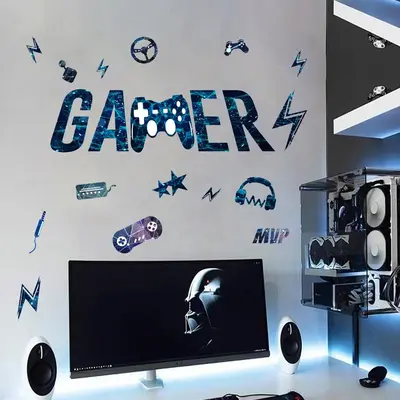 Game Series Pattern Peel & Stick Wallpaper for Bedroom Game Room Decor, Mixed Pattern Decorative Wall Sticker For Boys Room H...