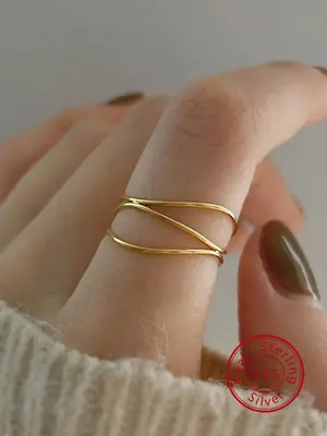 S925 Sterling Silver Women's Elegant Minimalist Layered Ring, Fashion Promise Ring for Women & Girls, Trendy All-match Vintag...