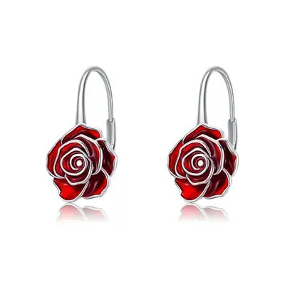 Sterling Silver Rose Lever-back Earrings