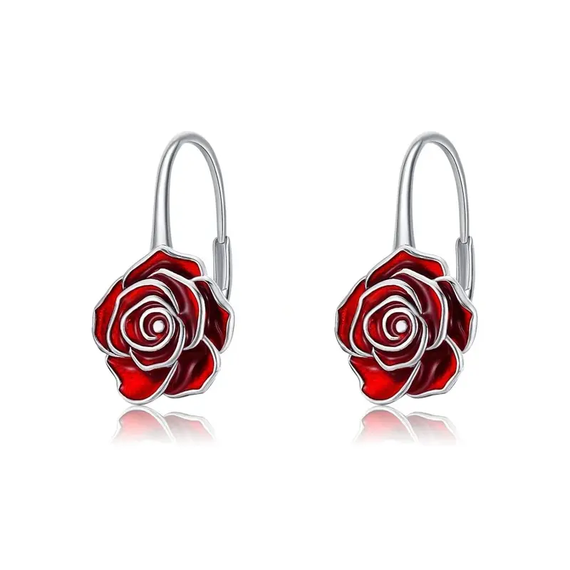 Sterling Silver Rose Lever-back Earrings