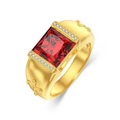 10K Gold 1.1 to 5.1 CT.T.W. Princess Cut Cut Cross Gemstone Anniversary Band for Men