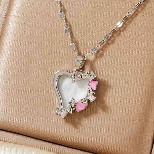 Brass Clear Cubic Zirconia Heart Necklaces
