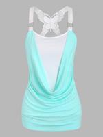Women's Butterfly Appliques Criss Cross Backless Cami Top, Chic Breathable Casual Draped Cowl Neck Sleeveless Top, Women's Su...