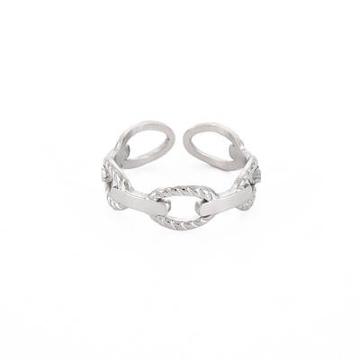 Non-Tarnish 304 Stainless Steel Cable Chain Shape Open Cuff Ring for Women