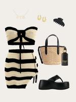 Women's Colorblock Striped Print Crop Tube Top & Skirt Set, Casual Fashion Two-piece Outfits for Beach Holiday Vacation, Ladi...