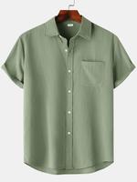 Men's Plain Button Front Shirt, Regular Fit Casual Short Sleeve Collared Top for Spring & Fall, Men's T-shirts, Fashion Men's...