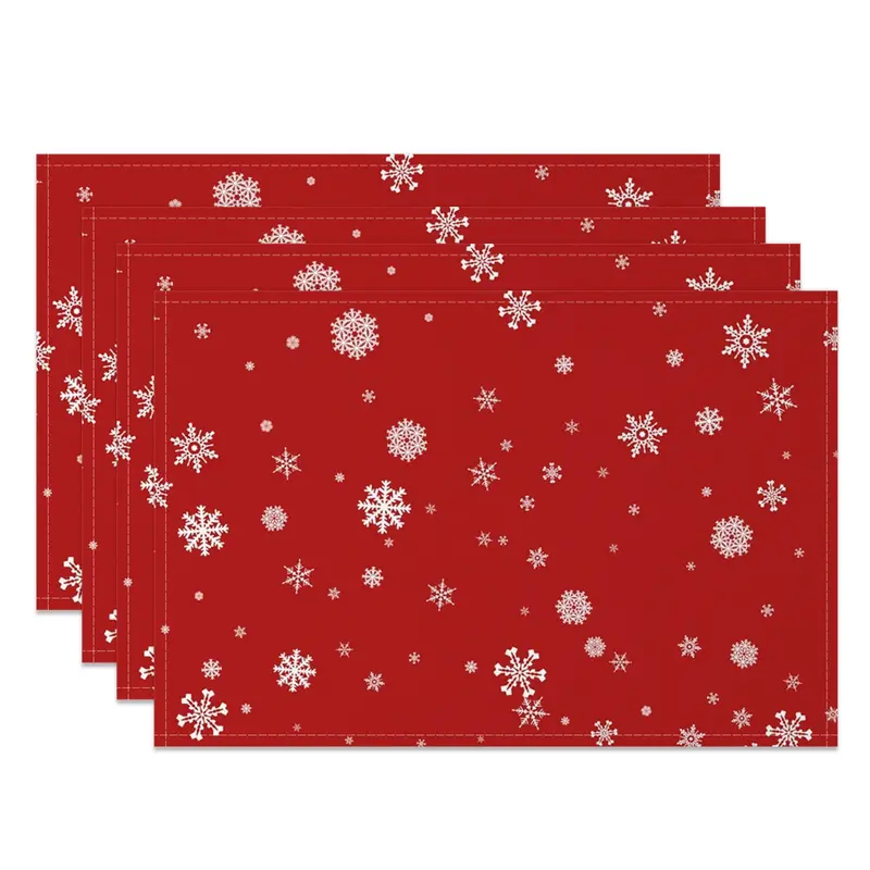 Aperturee White Snowflake Red Christmas Set Of 4 Placemats, 14x12 Inch, 15.8 USD, NYWH00398-S, placemats