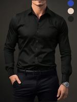 Men's Solid Long Sleeve Button Up Shirt, Business Formal Comfy Shirt for Work Office, Fashion Men's Clothes for All Seasons, ...