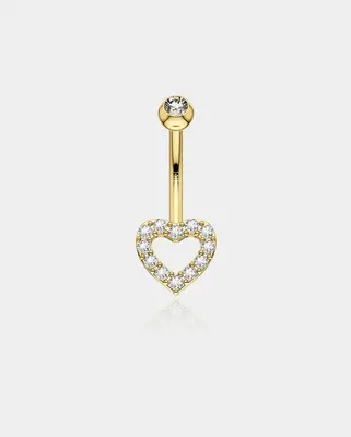 14K Gold Heart CZ Belly Ring