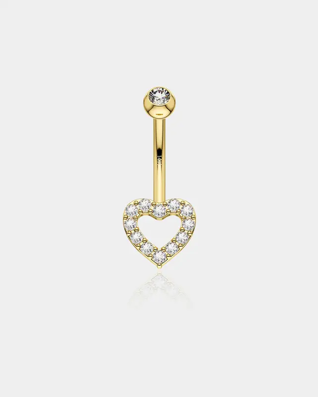 14K Gold Heart CZ Belly Ring