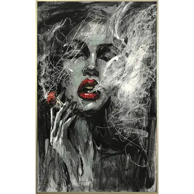 Abstract Figurative Oil Painting Smoking Woman Wall Art On Canvas Sexy Woman Painting Abstract Wall Art | THE SMOKE