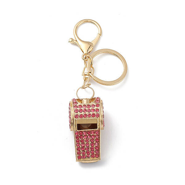 Shining Zinc Alloy Rhinestone Whistle Pendant Keychain