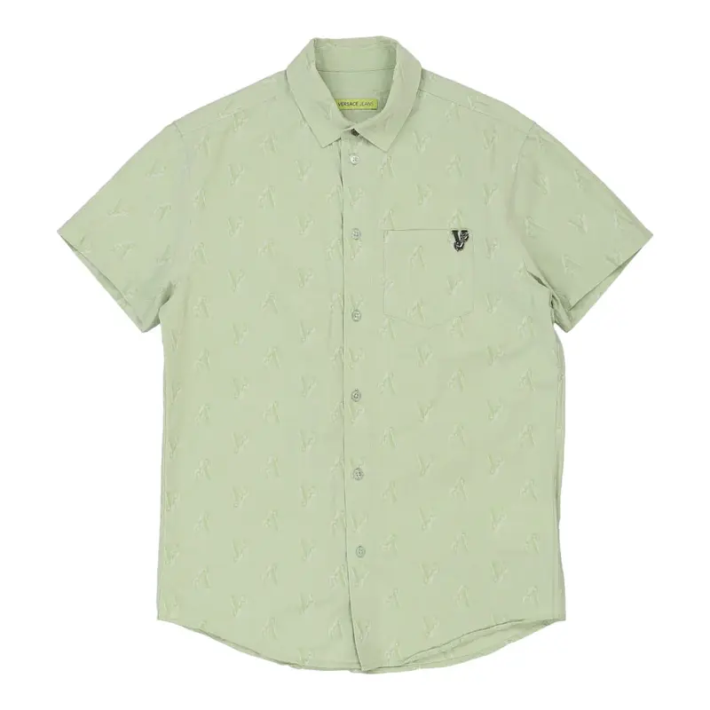 Versace Jeans Couture Short Sleeve Shirt - Large Green Cotton