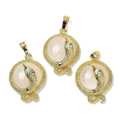 Natural Quartz Crystal Flat Round Shaped Brass Pendants