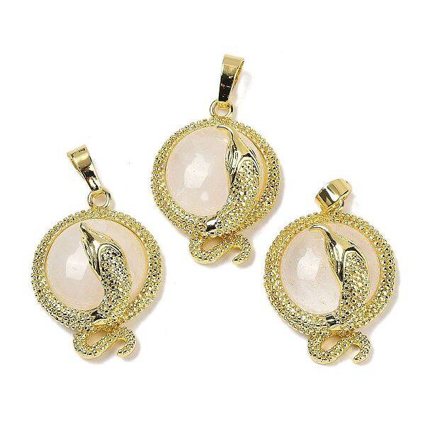 Natural Quartz Crystal Flat Round Shaped Brass Pendants