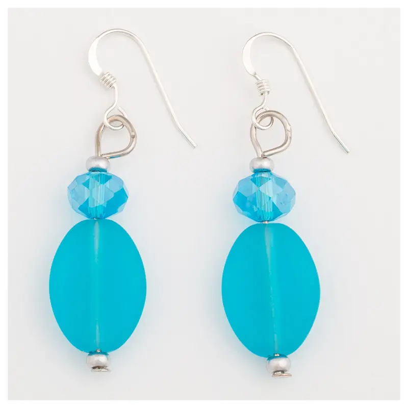 Oval Sea Glass Earrings - Sapphire