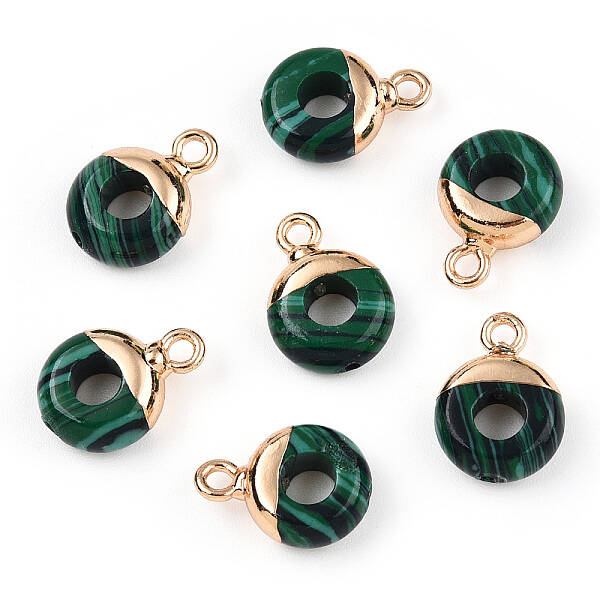 Synthetic Malachite Flat Round/Donut Charms