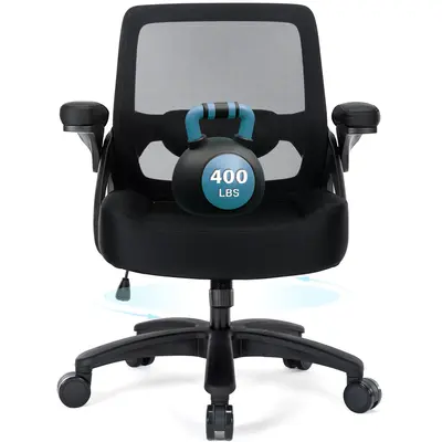 400lb Big and Tall Office Chair with Flip Arms, Heavy Duty Home Office Desk Chair, Wide Seat Computer Chair for Heavy People,...
